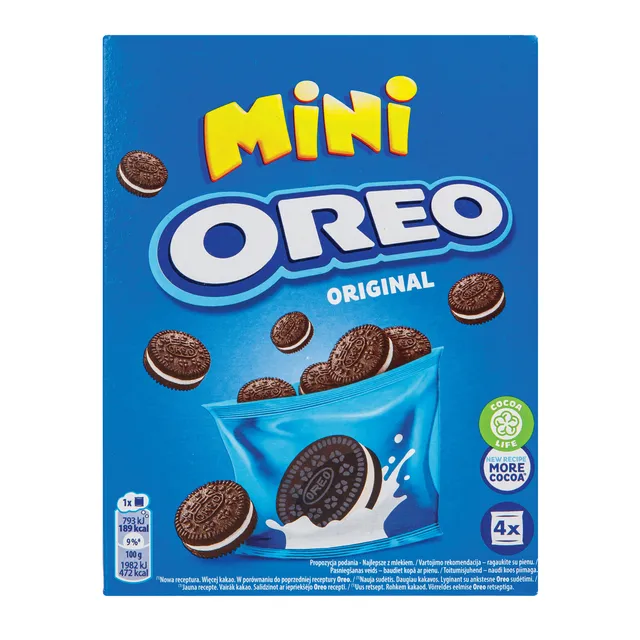 Kakaviniai sausainiai su vanilės skonio įdaru OREO, 4 x 40 g