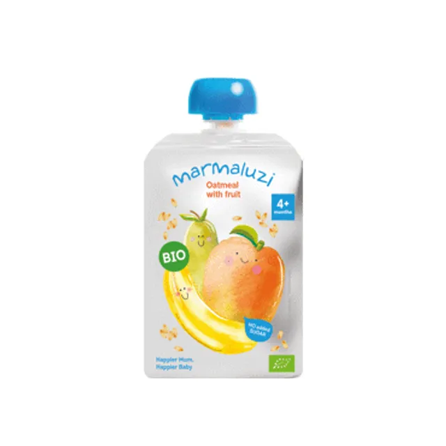 Ekologiška košė MARMALUZI mangų, bananų, kriaušių, avižų, 6 mėn., 90 g