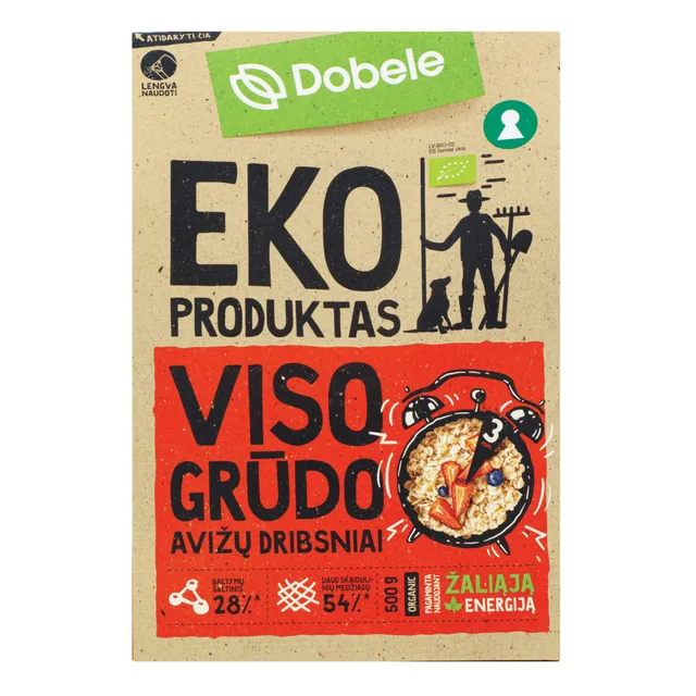 Ekologiški avižų dribsniai DOBELE, 500 g