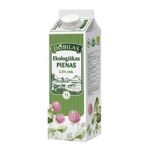 Ekologiškas pienas DOBILAS, 2,5 % rieb., 1 l