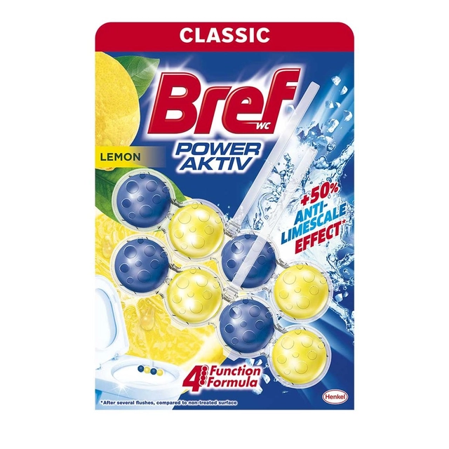 Tualeto valiklis-gaiviklis BREF POWER AKTIV LEMON, 100 g