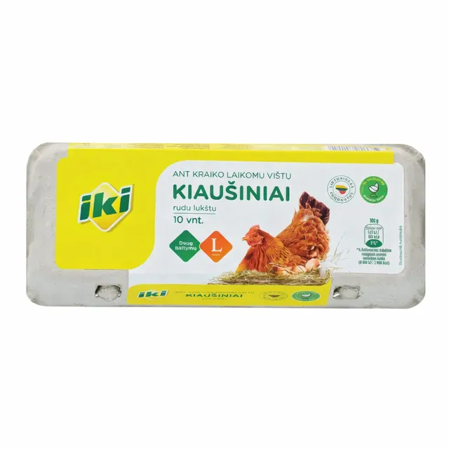 Ant kraiko laikomų vištų kiaušiniai, L dydis, IKI 10 vnt