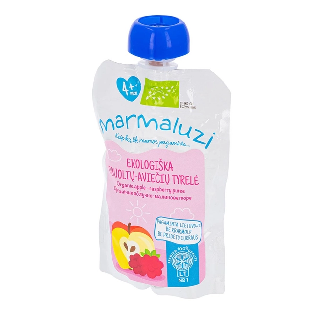 Ekologiška obuolių ir aviečių tyrelė MARMALUZI (nuo 4 mėn.), 90 g