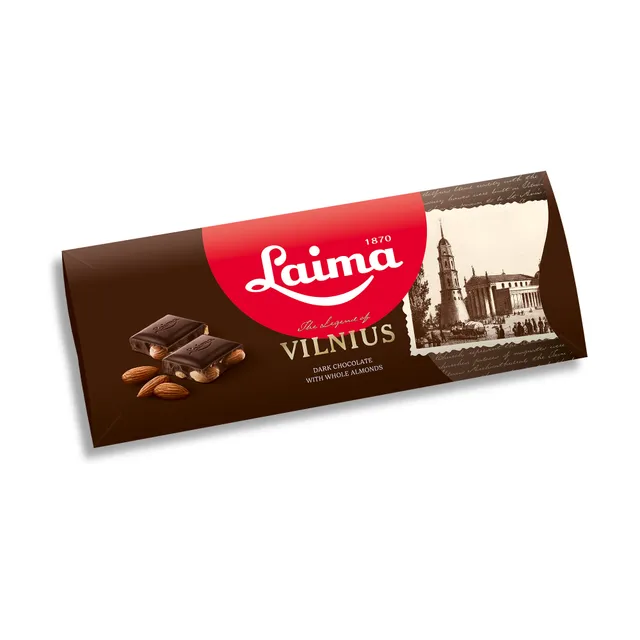 Kartusis šokoladas Vilnius su nesmulkintais migdolais LAIMA, 190 g
