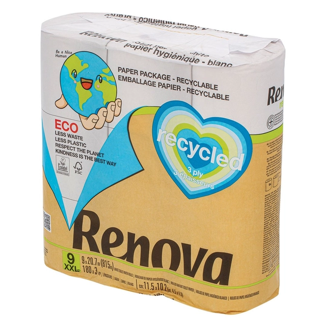 Toilet paper RENOVA RECYCLED 3 layers, 9 pcs.