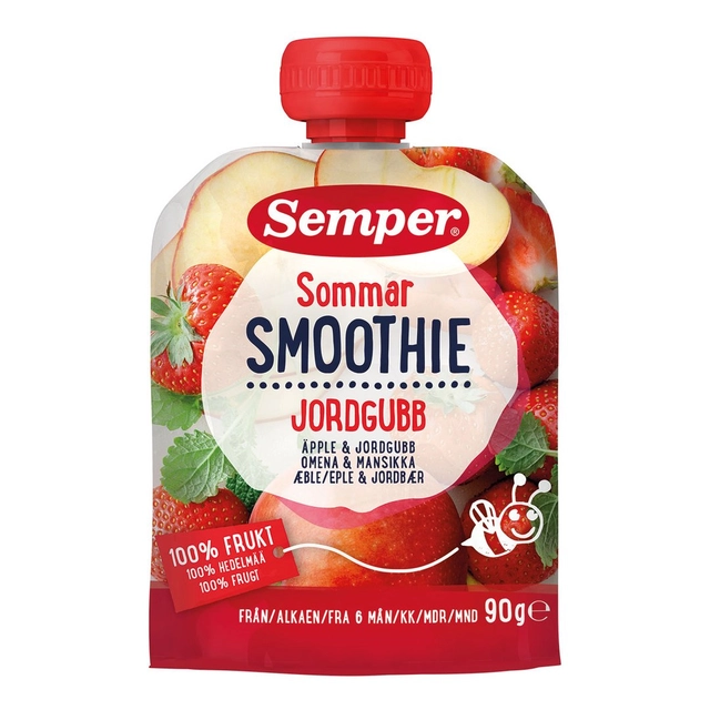 Smoothie geriamoji obuolių ir braškių tyrė SEMPER, nuo 6 mėn., 90 g