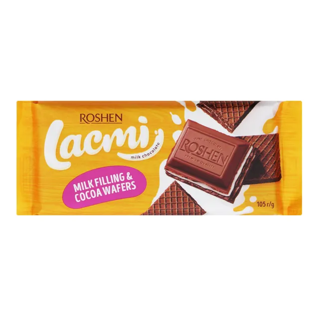 Pieninis šokoladas su pieniniu įdaru (36%) ir vafliais (18%) LACMI, 100 g