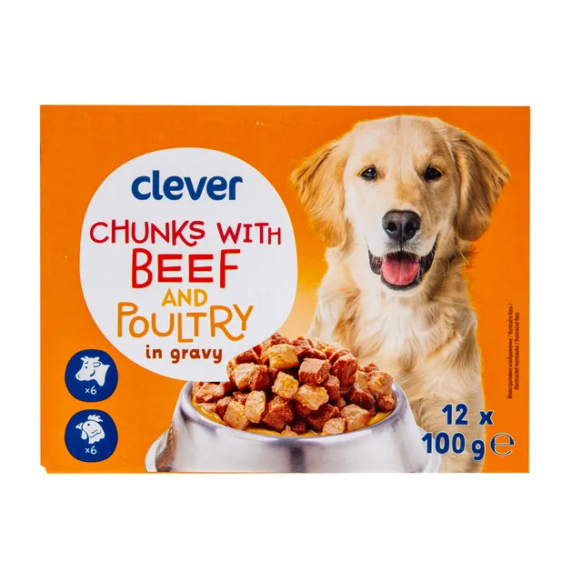 Šlapias ėdalas šunims su jautiena ir paukštiena CLEVER 12 x 100 g
