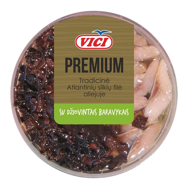 Tradicinė silkių filė VIČI PREMIUM aliejuje su džiovintais baravykais, 200 g