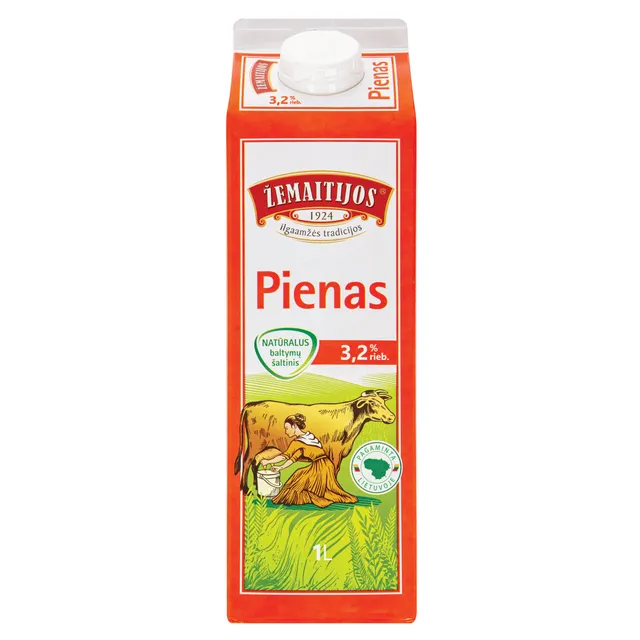 Pienas ŽEMAITIJOS, 3,2% rieb., 1 l