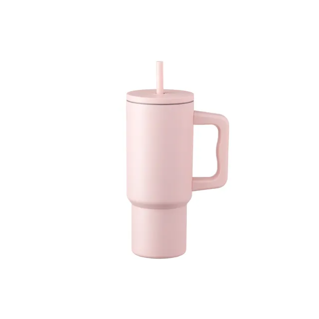 Termo puodelis su šiaudeliu MAKU, šviesiai rožinis, 720 ml.