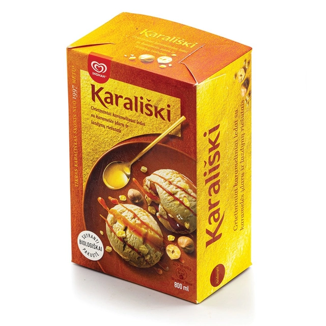 Мороженое со вкусом карамели KARALIŠKI с карамельной начинкой и лесными орехами, 800 мл