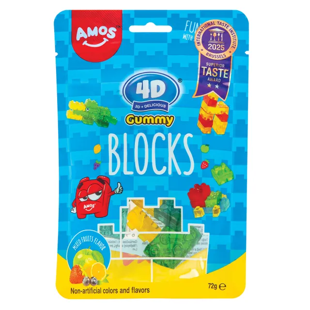 Жевательные конфеты со вкусом фруктов AMOS BLOCKS, 72 г