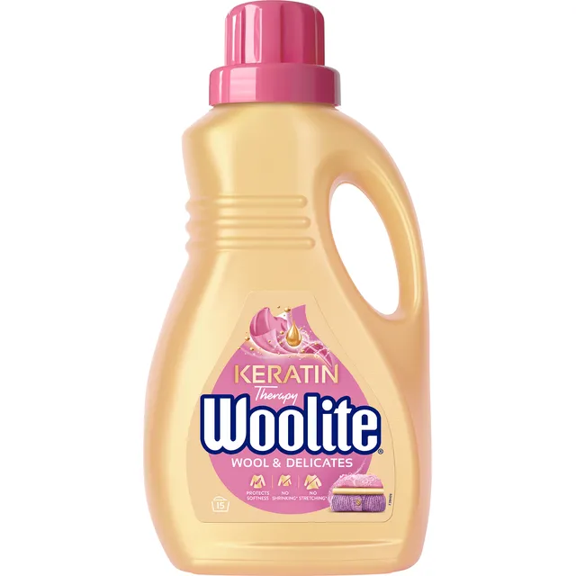 Skystas gležnų audinių, vilnonių drabužių skalbiklis su keratinu WOOLITE DELICATE, 15 skalbimų, 900 ml