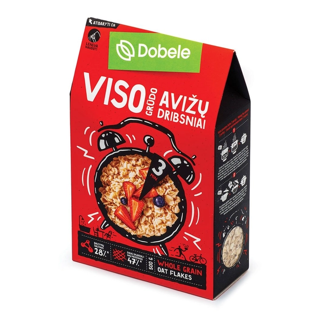 Viso grūdo avižų dribsniai DOBELE, 500 g