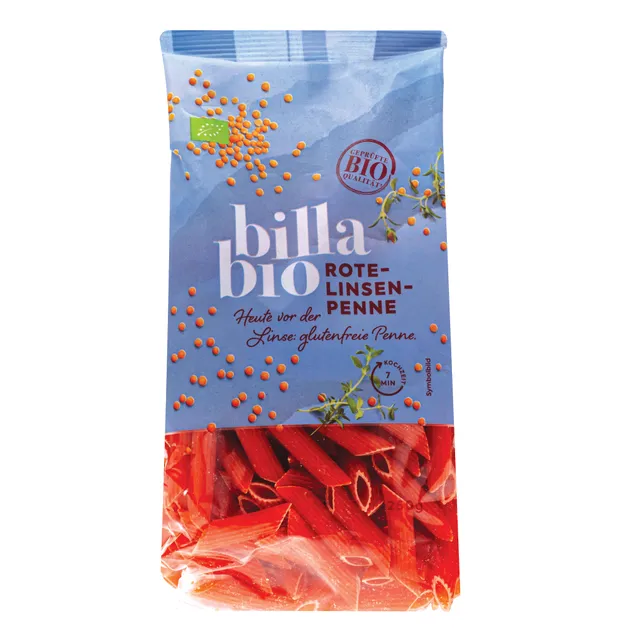 Ekologiški makaronai iš raudonųjų lęšių PENNE BILLA BIO, 250 g