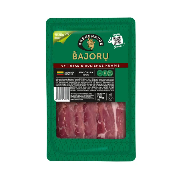 Vytintas BAJORŲ kumpis pjaustytas griežinėliais dujose 110g