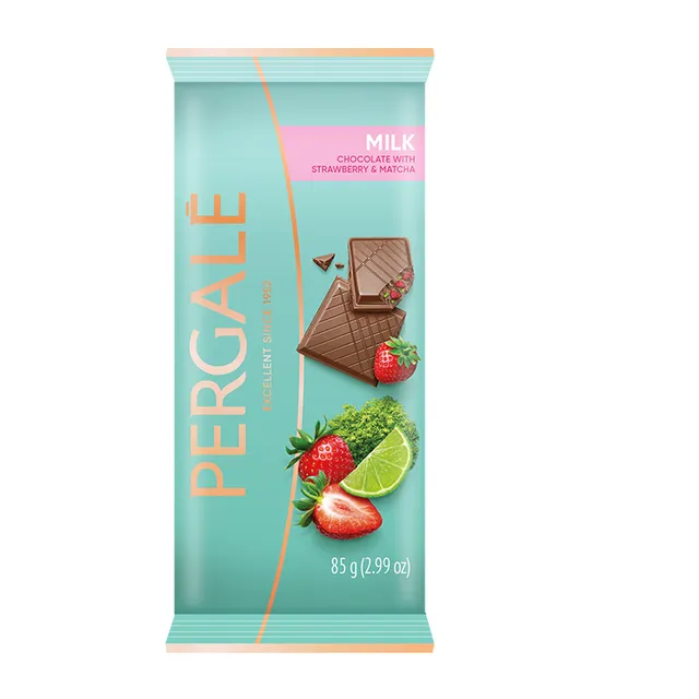 Milk Chocolate with Strawberry Pieces and Lemon Matcha PERGALĖ, 85 g