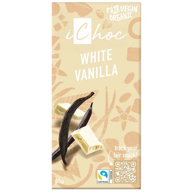 Ekologiškas baltasis šokoladas iCHOC WHITE VANILLA, 80 g