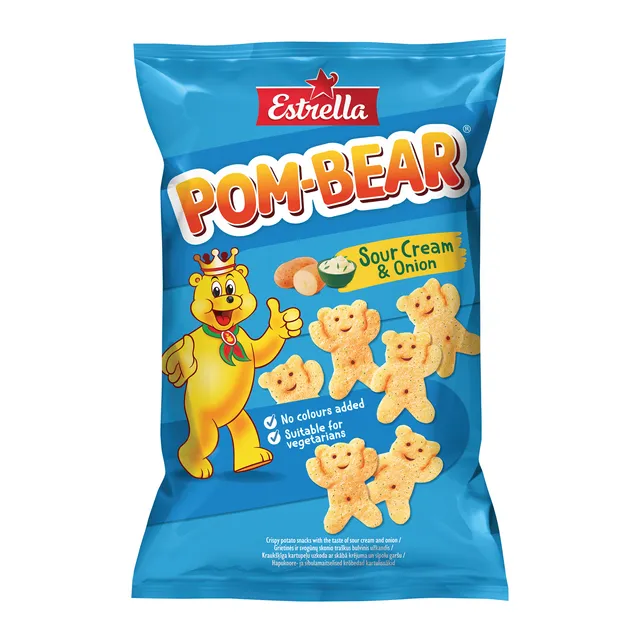 Grietinės ir svogūnų skonio traškus bulvinis užkandis ESTRELLA POM BEAR, 65 g