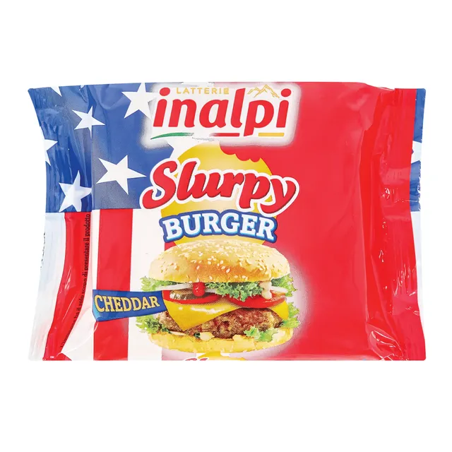Плавленый сыр с чеддером INALPI Slurpy Burger ломтик, 40% жира, 175 г
