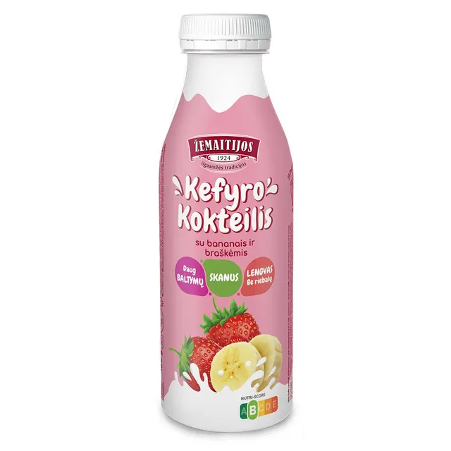 Кефирный коктейль с бананом и клубникой ŽEMAITIJOS, 0,4% жира, 450 г