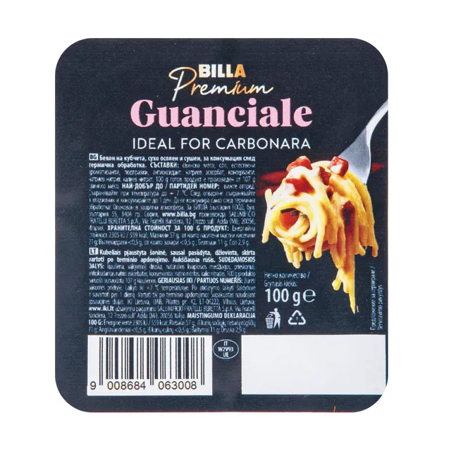 Guanciale šoninė kubeliais BILLA PREMIUM,100g