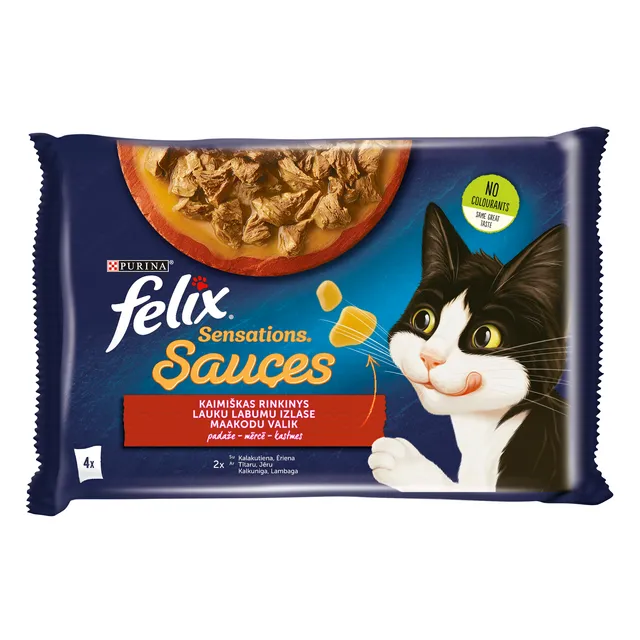 Country set with sauce for cats FELIX SENSATIONS, 4x85 g