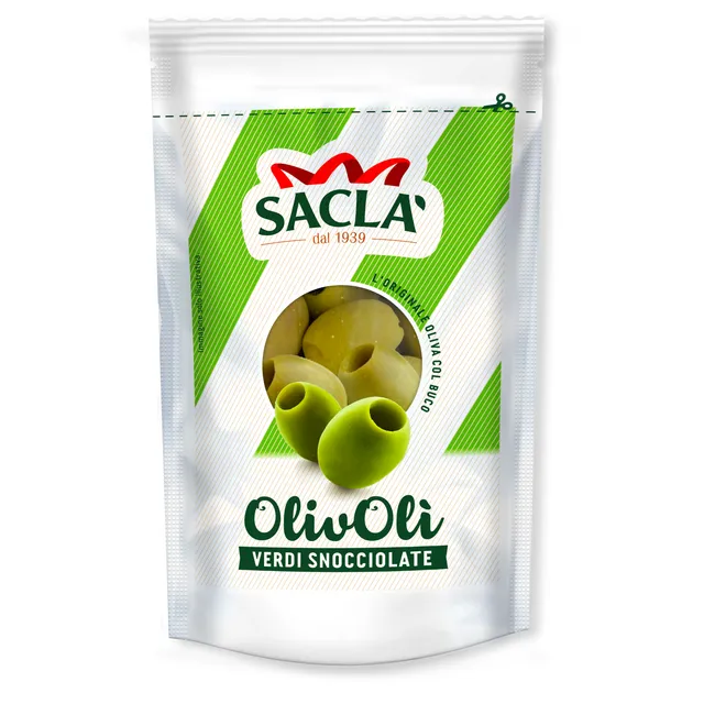 Žalios alyvuogės be kauliukų SACLA, 185 g