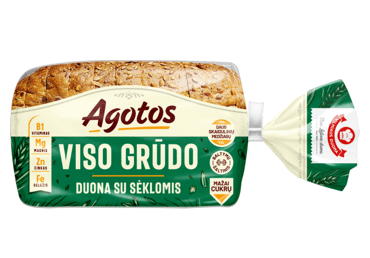 AGOTOS visų grūdo dalių duona su sėklomis, 350 g