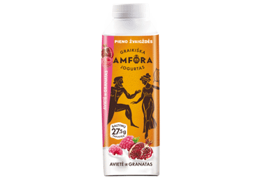 GRAIKIŠKA AMFORA yogurt with raspberries and pomegranates, 2.4% fat, 500 g