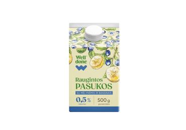 Raugintos pasukos su mėlyn. ir banan. WELL DONE, 0,5 % rieb., 500 g