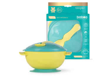 BABOO® dubenėlis limpančiu dugnu su dangt. ir šaukšt., 6+ mėn