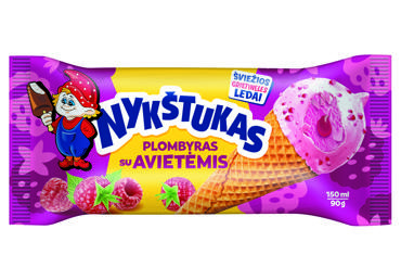 Raspberry flavor plombir NYKŠTUKAS with raspberry filling, 90 g