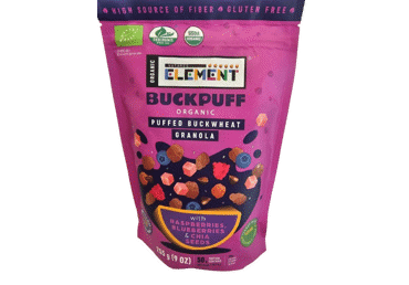 Ekologiška pūstų grikių granola BUCK PUFF su miško uogomis ir chia sėklomis, 255 g