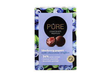 Milk chocolate truffles PURE CHOCOLATE with blueberry yogurt cream, 148 g