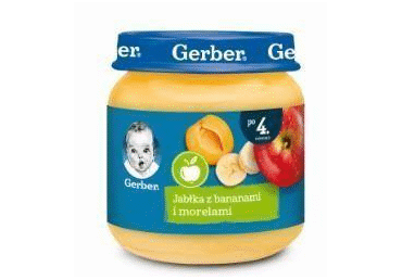 Obuolių, abrikosų ir bananų tyrelė GERBER (nuo 6 mėn.), 125 g