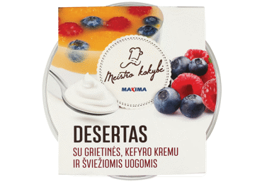 Desertas su šviežiomis uogomis bei grietinės ir kefyro kremu, 180 g