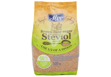 Rudasis cukranendrių cukrus ALVO su stevijomis, 500 g