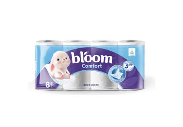 Toilet paper BLOOM WHITE, 8 rolls, 3-ply, 150 sheets, 8 pcs.