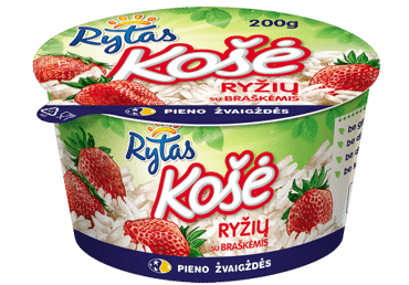 Ryžių košė RYTAS su braškėmis, 6 % rieb., 200 g