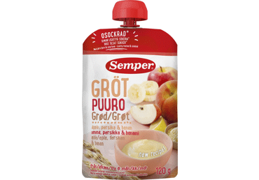 Paruošta vartoti košė SEMPER su obuoliais ir persikais, nuo 6 mėn., 120 g