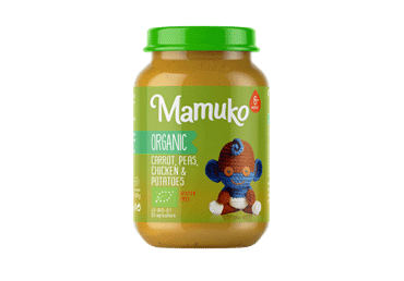 Ekologiška morkų, žirnelių, vištienos ir bulvių košė kūdikiams, MAMUKO nuo 6 mėn.,190g