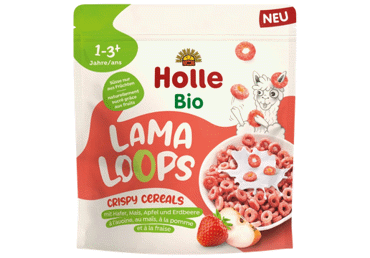 Экологичные хрустящие сухие завтраки Holle с клубникой LAMA LOOPS.