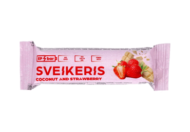 Braškinis batonėlis SVEIKERIS su baltuoju šokoladu, 50 g