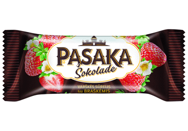 Šokoladu glaistytas varškės sūrelis PASAKA su braškėmis, 20%, 40 g