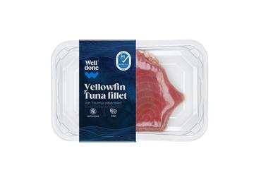 Atšil. gelsvauodegių tunų (Thunnus albacares) filė be odos, 1 kg