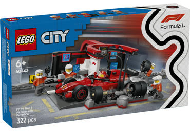 LEGO konstruktorius F1® remonto punktas, mechanikai ir Ferrari automobilis 60443