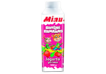 Jogurto gėrimas MIAU su braškėmis ir bananais, 1,4 % rieb., 500 g