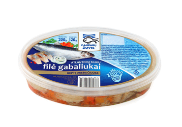 Kepti atlantinių silkių filė gabaliukai drebučiuose, 300 g